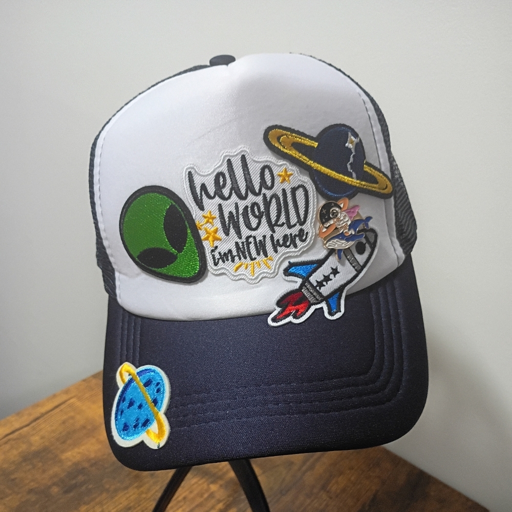 Space-Themed Trucker Hat with Patches